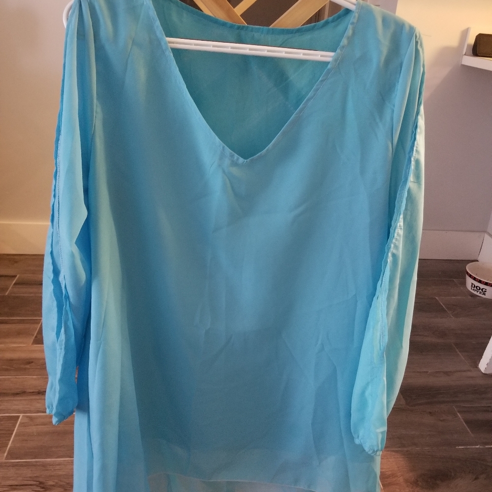 Light blue faux sleeve mini dress